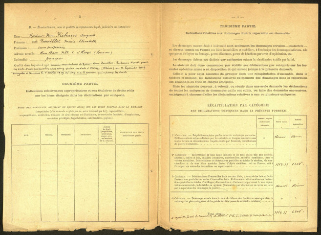 Roye. Demande d'indemnisation des dommages de guerre : dossier Devillers-Fichaux