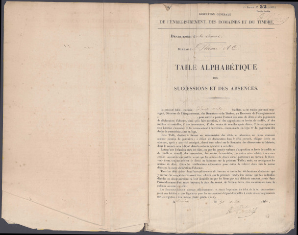 Table des successions et absences du bureau de Péronne