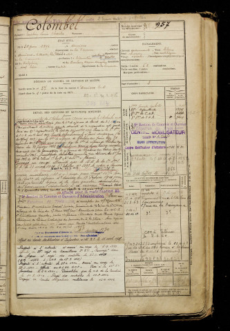 Colombel, Emilien Louis Charles, né le 30 juin 1894 à Amiens (Somme), classe 1914, matricule n° 957, Bureau de recrutement d'Amiens