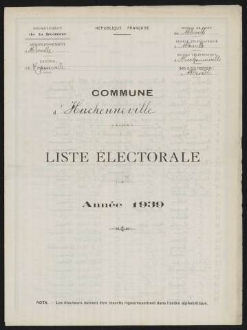 Liste électorale : Huchenneville