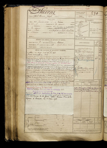 Abavent, Robert Alexandre Joseph, né le 24 janvier 1892 à Rosières-en-Santerre (Somme), classe 1912, matricule n° 270, Bureau de recrutement de Péronne