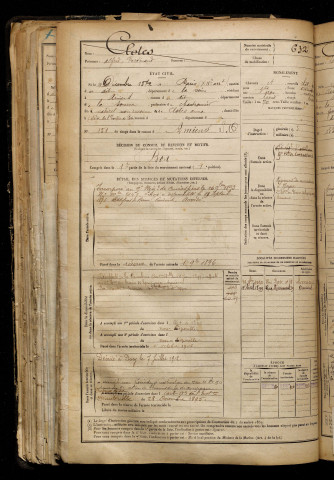 Clotes, Alfred Ferdinand, né le 24 décembre 1872 à Paris 12e Arrondissement (Paris), classe 1892, matricule n° 632, Bureau de recrutement d'Amiens
