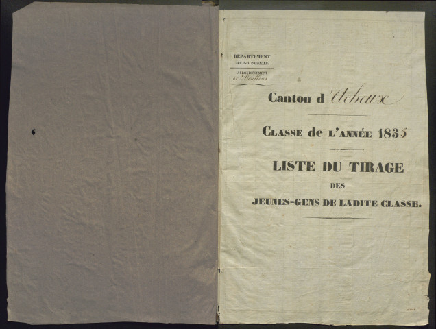 Tirage au sort (arrondissements de Doullens et de Montdidier) de l'année 1835