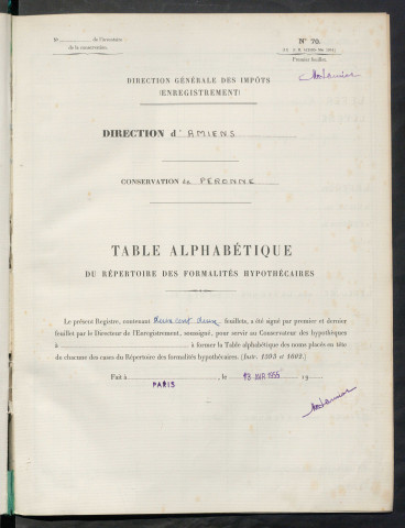 Table du répertoire des formalités, de Lefer à Lemaire, registre n° 28 bis (Péronne)