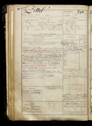 Cottel, François Auguste, né le 29 août 1891 à Y (Somme), classe 1911, matricule n° 594, Bureau de recrutement de Péronne