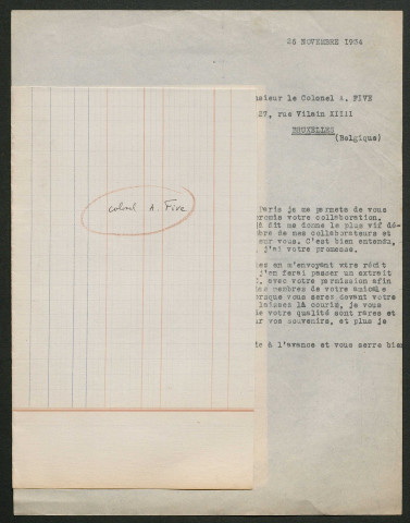 Témoignage de Five, A. (Colonel) et correspondance avec Jacques Péricard