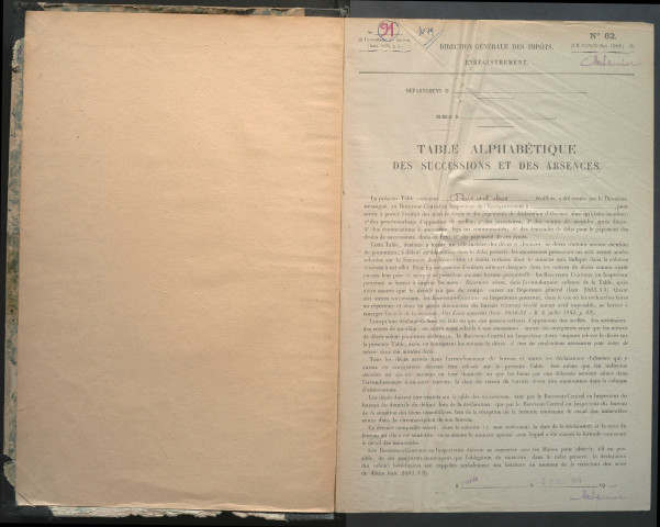 Table des successions et absences du bureau d'Amiens banlieue