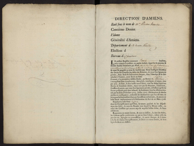 Centième denier du bureau de Chaulnes pour la période du 23 février 1759 au 19 juillet 1762