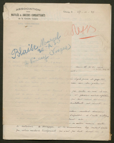 Témoignage de Blaise, Marcel et correspondance avec Jacques Péricard