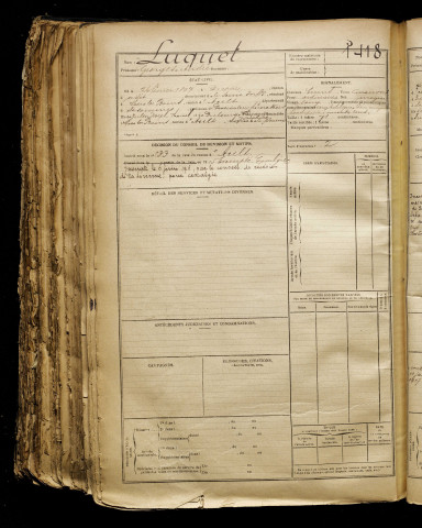 Luquet, Georges André, né le 26 février 1897 à Dieppe (Seine-Maritime), classe 1917, matricule n° 1418, Bureau de recrutement d'Amiens