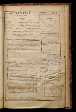 Legrand, Charles Léonard Edmond, né le 16 mai 1870 à Esmery-Hallon (Somme), classe 1890, matricule n° 1055, Bureau de recrutement de Péronne