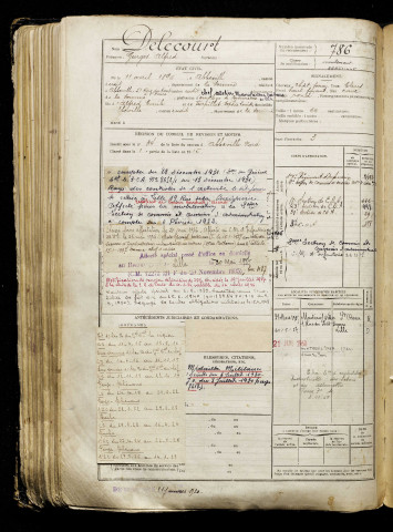 Delecourt, Georges Alfred, né le 11 avril 1896 à Abbeville (Somme), classe 1916, matricule n° 786, Bureau de recrutement d'Abbeville