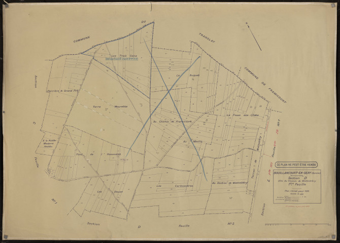 Plan du cadastre rénové - Bouillancourt-en-Séry : section D1