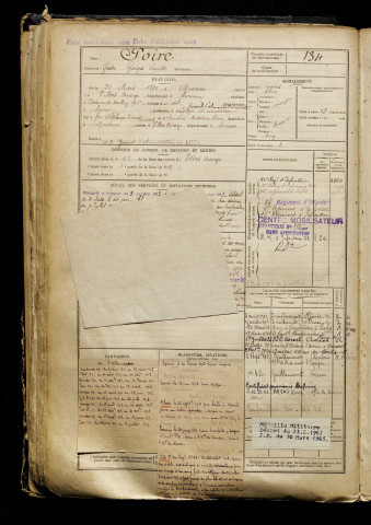 Poire, Gaston Georges Camille, né le 22 mars 1892 à Querrieu (Somme), classe 1912, matricule n° 134, Bureau de recrutement d'Amiens