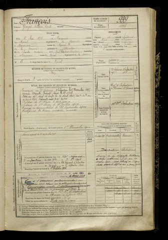 François, Georges Antoine Emile, né le 01 mai 1876 à Marquaix (Somme), classe 1896, matricule n° 939, Bureau de recrutement de Péronne
