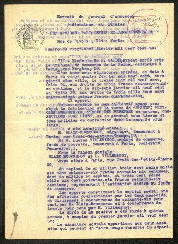 Corbie. Demande d'indemnisation des dommages de guerre : dossier Société Villeminot Rondeau et Cie