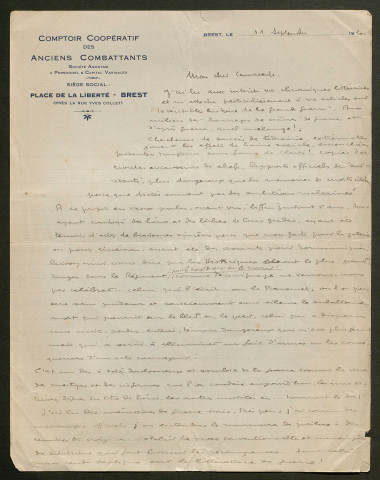 Témoignage de Rouyer (Directeur du Comptoir Coopératif des Anciens Combattants) et correspondance avec Jacques Péricard