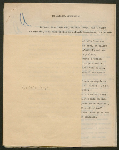 Témoignage de Girard, Georges et correspondance avec Jacques Péricard