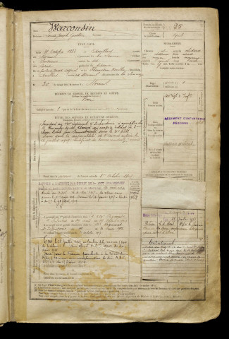 Warconsin, Louis Joseph Gaston, né le 31 octobre 1883 à Arvillers (Somme), classe 1903, matricule n° 25, Bureau de recrutement de Péronne
