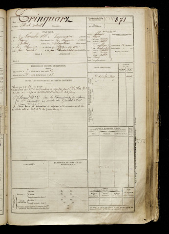 Trinquart, Robert Hubert, né le 03 novembre 1891 à Ennemain (Somme), classe 1911, matricule n° 871, Bureau de recrutement de Péronne