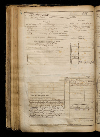 Delecroix, Charles Louis, né le 26 août 1872 à Houplines (Nord), classe 1892, matricule n° 838, Bureau de recrutement d'Amiens