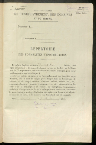 Répertoire des formalités hypothécaires, du 26/04/1858 au 11/08/1858, registre n° 175 (Péronne)