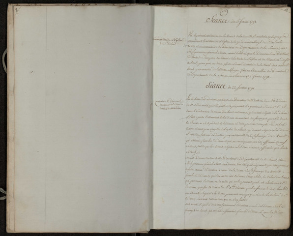 Bureau des biens nationaux. Registre pour la transcription des arrêtés du Département. Contient des arrêtés du Département et du District. 5 février 1791-30 octobre 1792