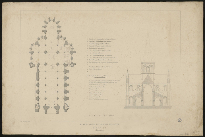 Plan et coupe de l'église de Saint-Yved à Braine. (Picardie)