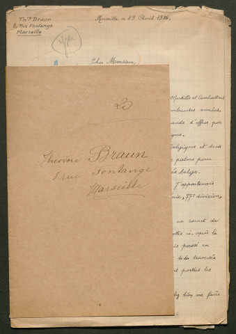 Témoignage de Braun, Théodore (Sergent) et correspondance avec Jacques Péricard