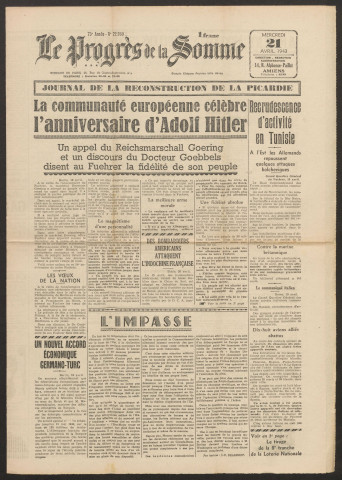 Le Progrès de la Somme, numéro 22950, 21 avril 1943