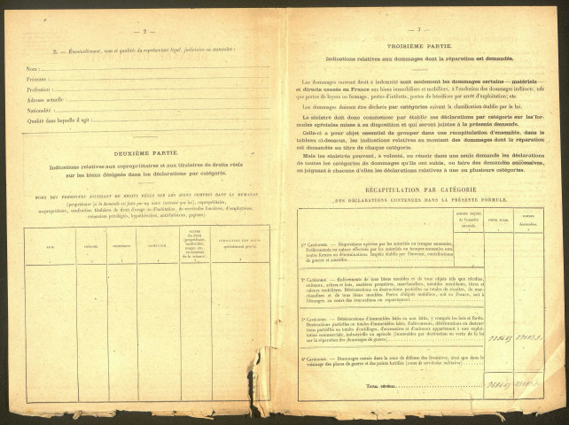 Bray-sur-Somme. Demande d'indemnisation des dommages de guerre : dossier Grognet-Carré