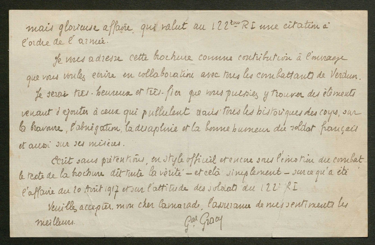 Témoignage de Gracy (Général) et correspondance avec Jacques Péricard
