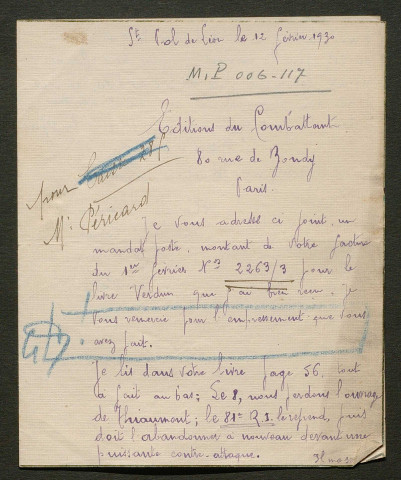 Témoignage de Abgrall, Théodore Yves et correspondance avec Jacques Péricard