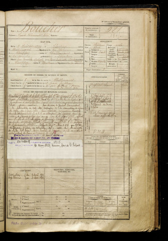 Boucher, Louis Clément Elie, né le 07 juillet 1899 à Huppy (Somme), classe 1919, matricule n° 921, Bureau de recrutement d'Abbeville