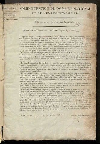 Répertoire des formalités hypothécaires, du 19 ventôse an 10 au 27 germinal an 10, registre n° 021 (Péronne)