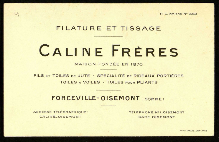 Filature et tissage CALINE Frères - Maison fondée en 1870