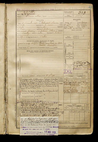 Sézille, Léonce Arthur, né le 01 décembre 1878 à Ribemont-sur-Ancre (Somme), classe 1898, matricule n° 519, Bureau de recrutement d'Amiens