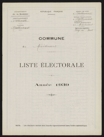 Liste électorale : Mérélessart