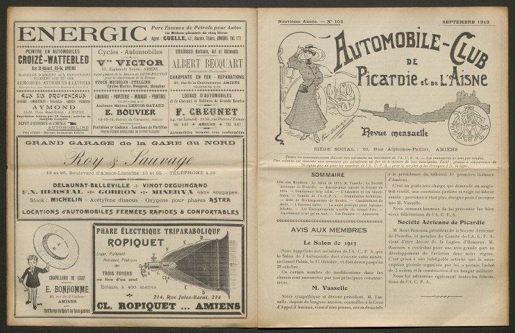 Automobile-club de Picardie et de l'Aisne. Revue mensuelle, 9e année, septembre 1913