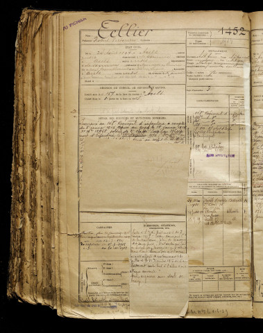 Tellier, Robert Victorien, né le 24 août 1897 à Ault (Somme), classe 1917, matricule n° 1452, Bureau de recrutement d'Amiens