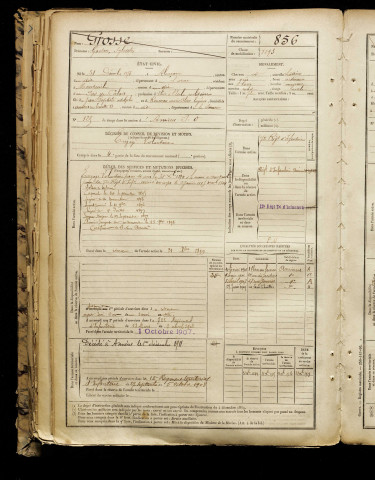 Grosse, Gaston Sylvestre, né le 31 décembre 1876 à Alençon (Orne), classe 1896, matricule n° 856, Bureau de recrutement d'Amiens