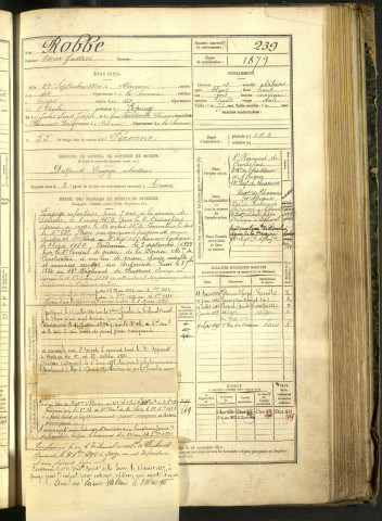 Robbe, Oscar Gustave, né le 28 septembre 1860 à Péronne (Somme, France), classe 1880, matricule n° 239, Bureau de recrutement de Péronne