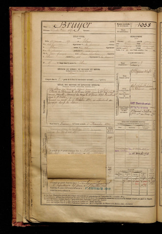 Bruyer, Charles Désiré Alfred, né le 23 janvier 1870 à Ham (Somme), classe 1890, matricule n° 1058, Bureau de recrutement de Péronne