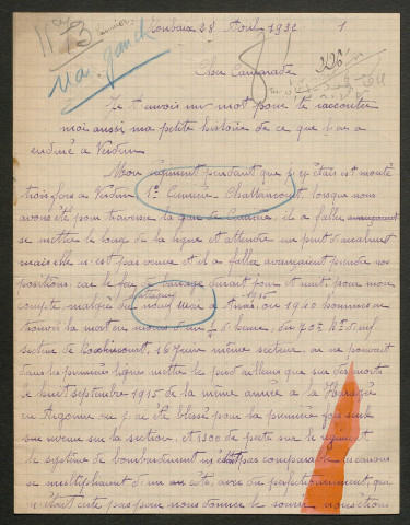 Témoignage de Vannier, Georges Henri et correspondance avec Jacques Péricard
