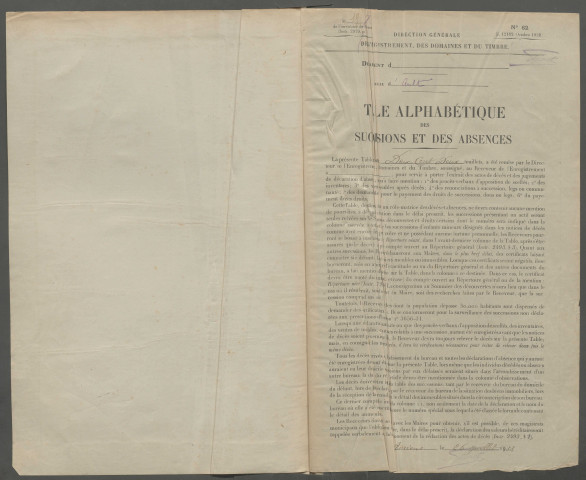 Table des successions et absences du bureau d'Ault