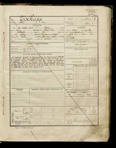 Tschupp, Louis, né le 13 octobre 1855 à Thann (Haut-Rhin), classe 1918, matricule n° néant, Bureau de recrutement d'Abbeville
