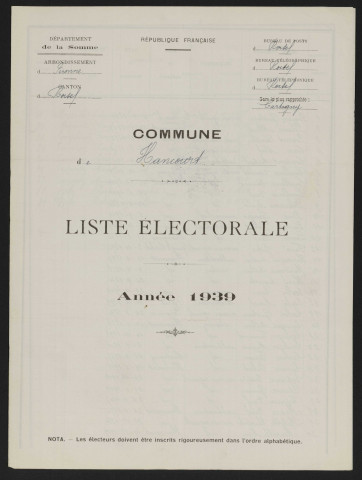 Liste électorale : Hancourt