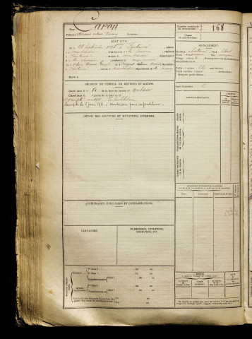 Caron, Fernand Octave Firmin, né le 26 septembre 1896 à Fontaine-sous-Montdidier (Somme), classe 1916, matricule n° 168, Bureau de recrutement de Péronne
