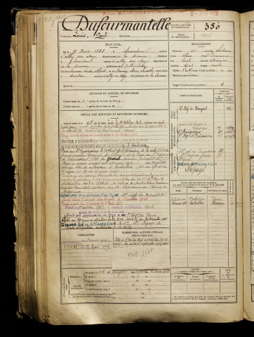 Dufourmantelle, Louis Paul, né le 09 août 1888 à Sourdon (Somme), classe 1908, matricule n° 350, Bureau de recrutement de Péronne