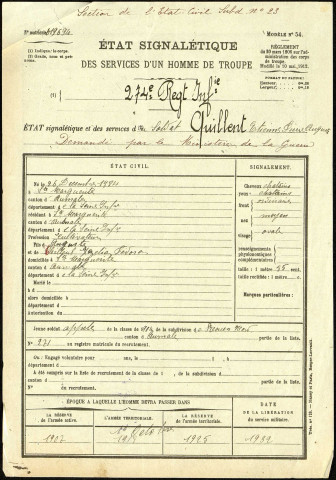Quillent, Etienne Pierre Auguste, né le 26 décembre 1884 à Sainte-Marguerite-sur-Mer (Seine-Maritime), classe 1904, matricule n° 271, Bureau de recrutement de Rouen Nord